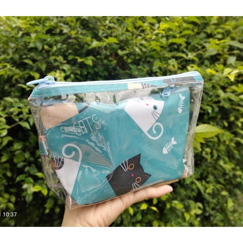 Pouch Tempat Kosmetik tenteng 2in1 Serbaguna anti air Waterproff isi 2