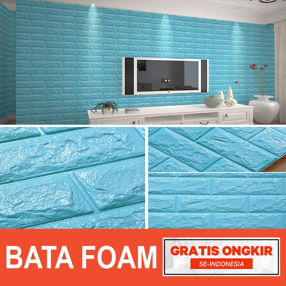 Wallpaper Dingding 3D Foam Motif Batu Bata /  Dekorasi Dinding Kamar Murah-FOAM BATA BIRU 77CM