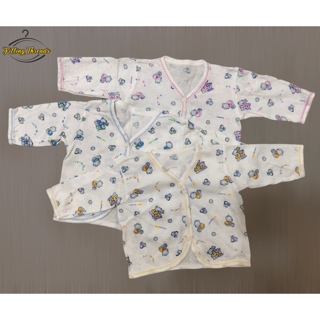 Atasan Baju Bayi Newborn Lengan Panjang Kancing Depan Motif Beruang 0-12 Bulan Laki Laki Perempuan / Baju Tidur Atasan Bayi Cowok Cewek