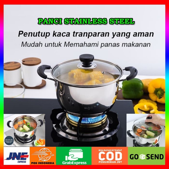 BELLA - PANCI SUP 22 CM / PANCI SUSU SERBAGUNA TUTUP KACA STAINLESS STEEL - MURAH