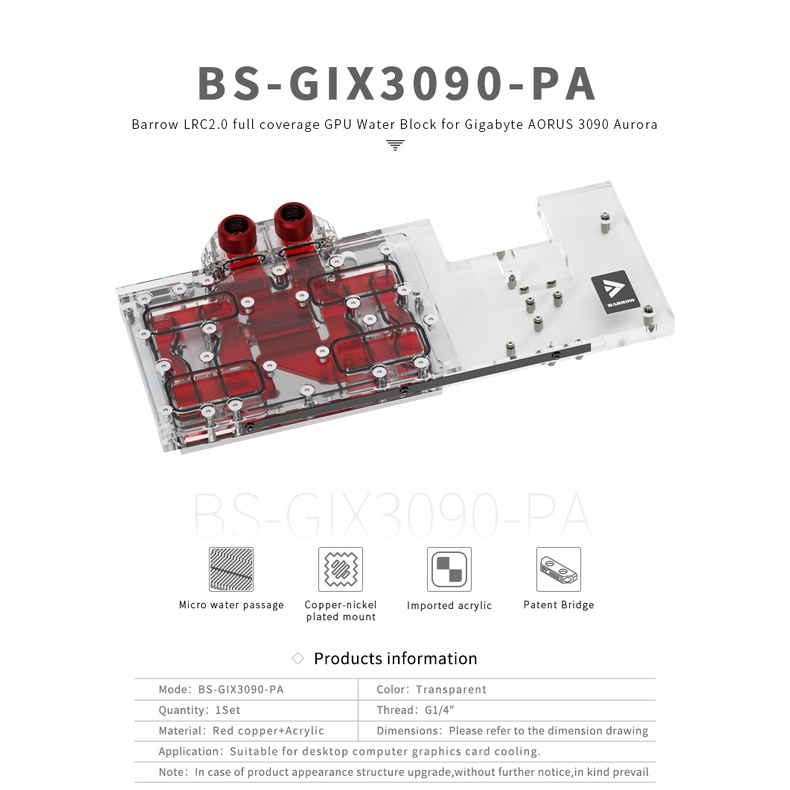 BARROW BS-GIX3090-PA GPU Block for AORUS RTX 3080 3090 ARGB