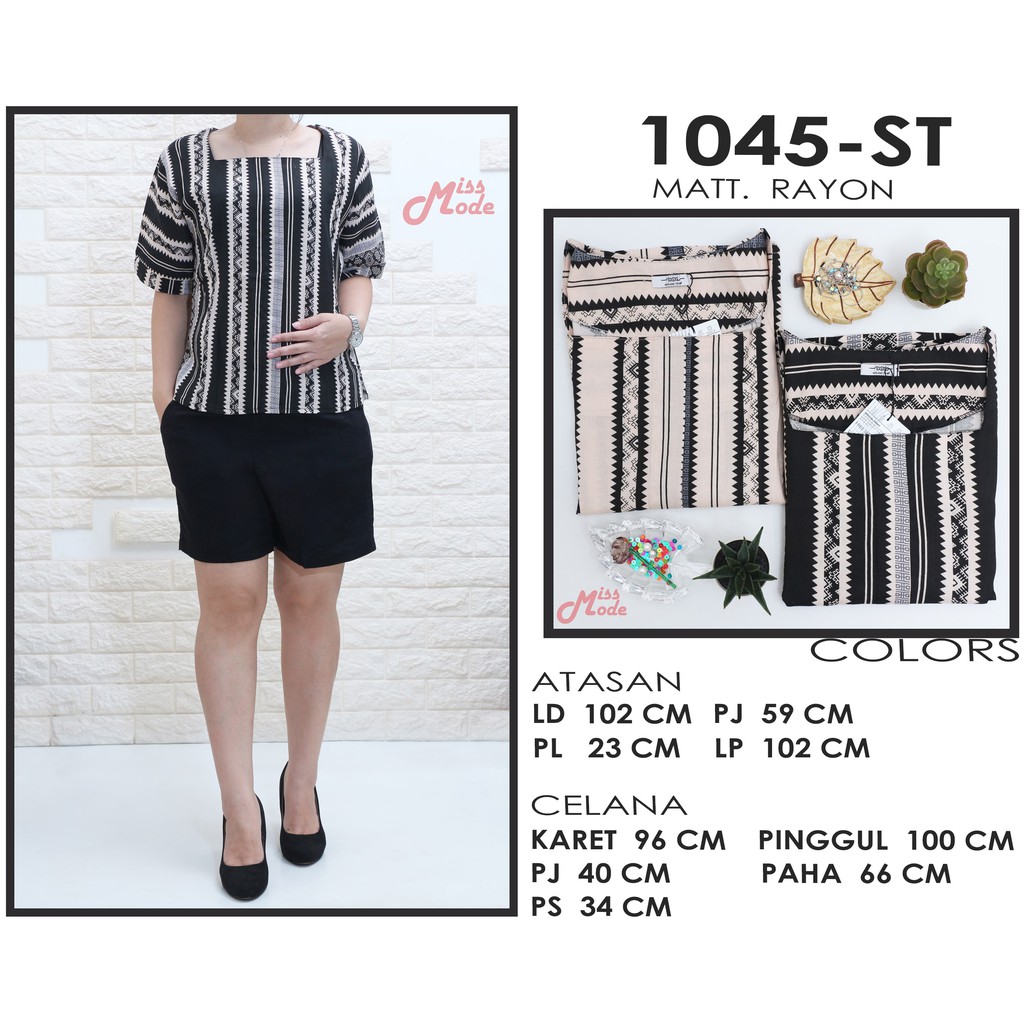 1045-ST DAILY BASIC SET KATUN RAYON PREMIUM SALUR LENGAN PENDEK LD 102 FIT XL MISSMODE SVL