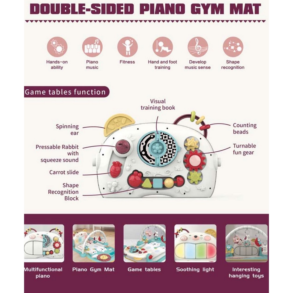 Right Start Double Sided Piano Gym Musical Mat - Mainan Karpet Playgym Baby Mat Anak Bayi Lampu Lagu Musik Sensory