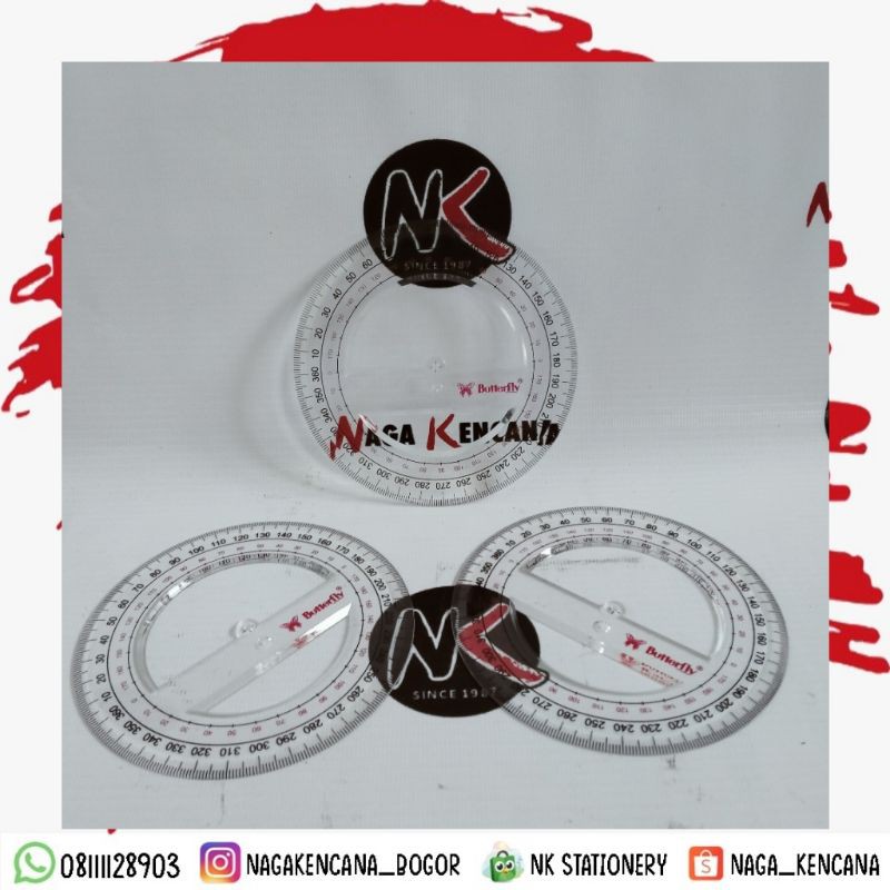 

Penggaris/Garisan Busur 360°/360 Derajat Lingkaran BUTTERFLY 12 cm