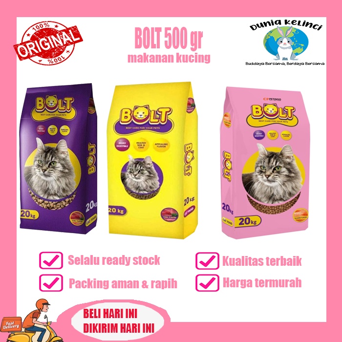 MAKANAN KUCING BOLT  500gr TUNA IKAN DONAT SALMON CAT DRY FOOD PAKAN KERING MAKAN PELET