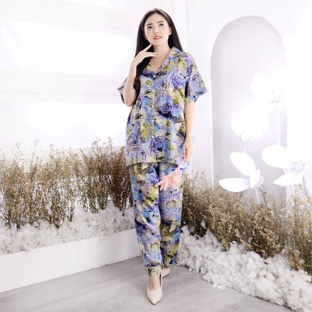 JOSJOLI_STORE/Piyama CP HP Darti Tie Dye/Piyama Rayon XXL/Pakaian Tidur Wanita Dewasa