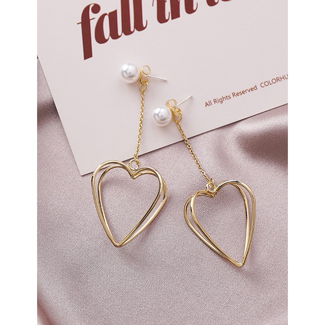 LRC Anting Tusuk Fashion Gold 925 Silver Needle Stereo Cross Love Pearl Earrings D15293