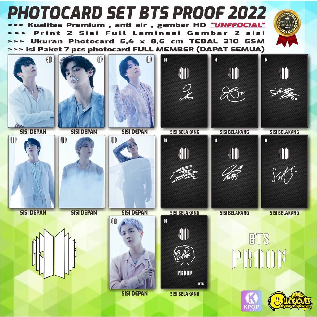 PHOTOCARD  SET PC KPOP PREMIUM BTS UNOFFICIAL PROOF / PRINT 2 SISI FULL SUPER GLOSSY / ANTI AIR / ISI 7 PCS FULL SET