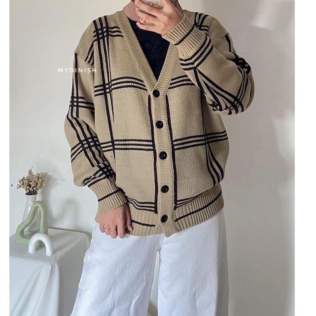 Moola Cardy Korea Unisex Rajut - Cardigan Oversize Motif Kotak "KAD. 708985"