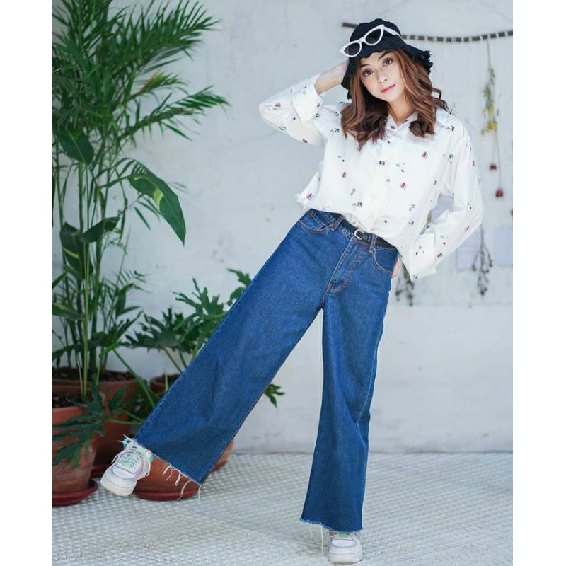 Boyfriend kulot jeans Celana Kulot Model High Waist Boyfriend kulot jeans Celana Kulot Model High Waist
