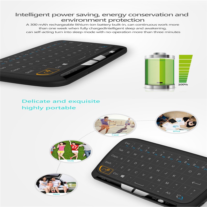 Alphun Air Mouse Touchpad Keyboard Wireless 2.4 GHz - H18 - Black