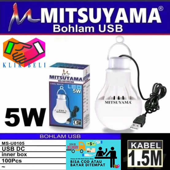 Lampu Led Emergency 5 Watt Mitsuyama Bohlam Led Kabel USB MS-U0105USB Panjang Kabel 1,5 Meter