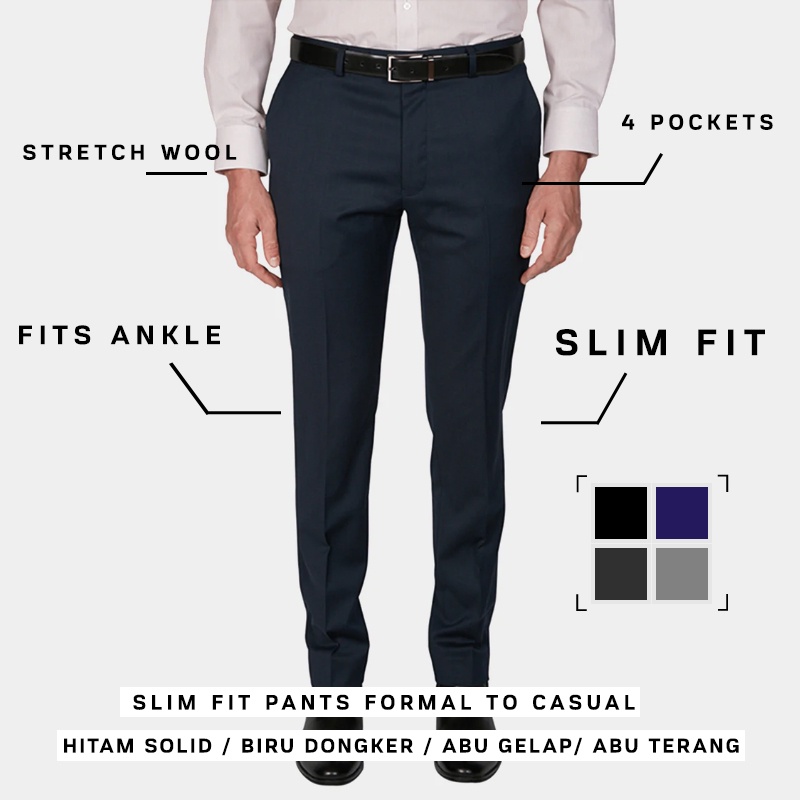 MYSTERICOUS Celana panjang Casual Formal Harian Slimfit MYST - Blue Navy ( Bahan Super Adem )