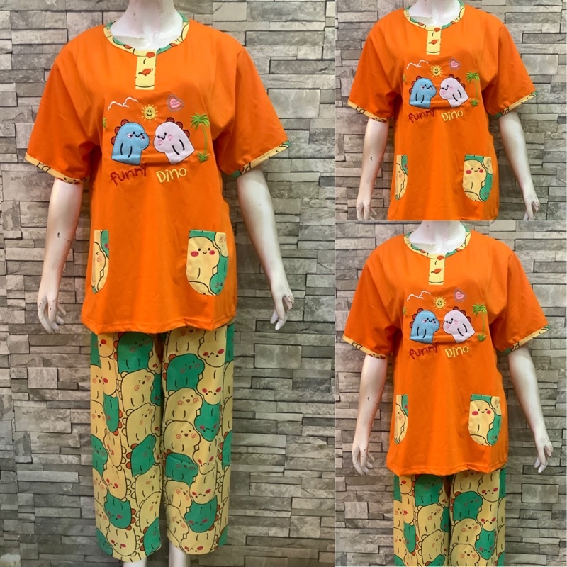 JUMBO CP DAILILAN  | BAJU TIDUR WANITA DEWASA | COD | PIYAMA-Dino Polos Orange
