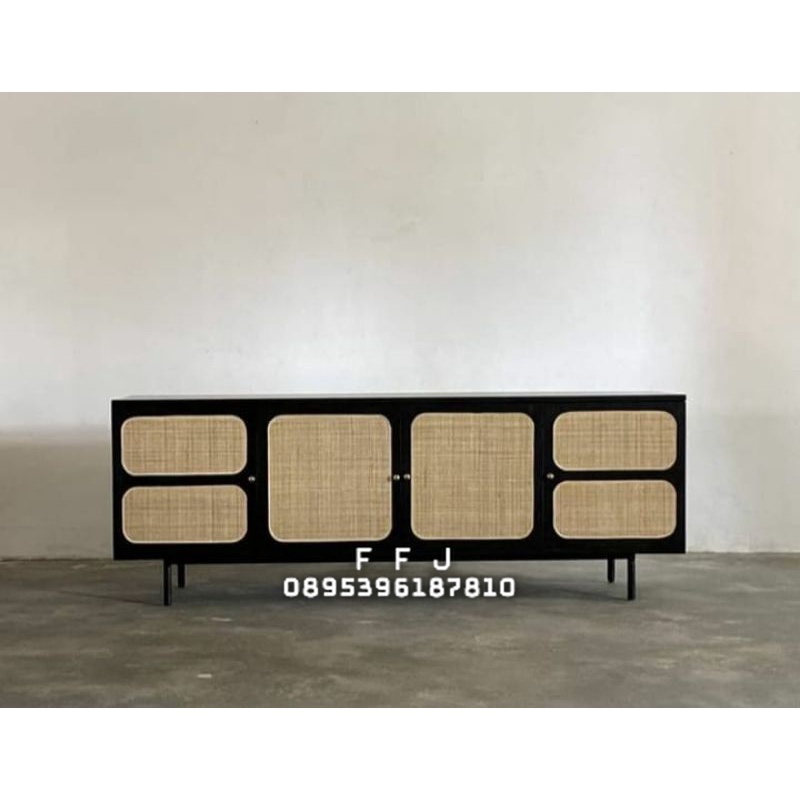 kabinet tv meja tv rotan konsol tv rotan jati