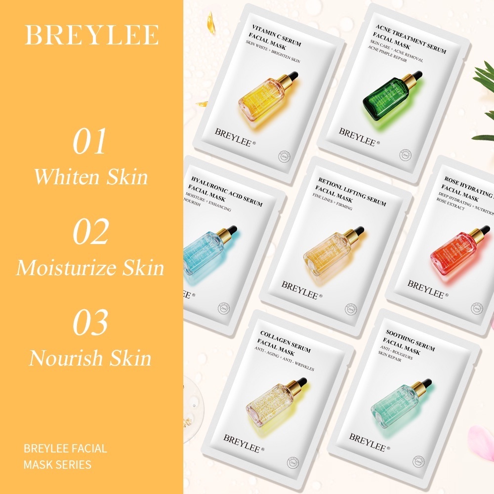 [ASLI] BREYLEE Sheet Mask - 1pc | Breylee Serum Facial Sheet Mask - Masker Wajah Breylee 100% ORI (Rose | Retinol | Vitamin C | Hyaluronic | Collagen Peptide | Soothing | Acne Treatment)