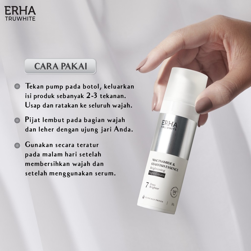 ERHA Truwhite Niacinamide &amp; Starfish Essence Brightening Night Cream 30g ~ ORIGINAL 100%