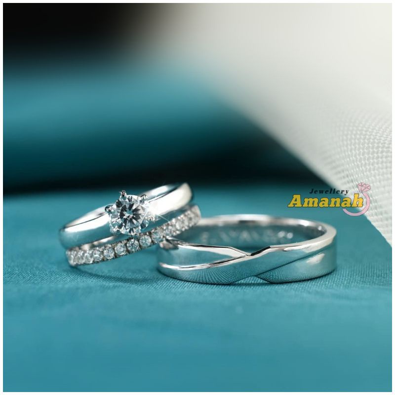 Cincin Nikah Cincin Palladium & Emas Putih Cincin Couple Cincin Kawin Cincin Tunangan