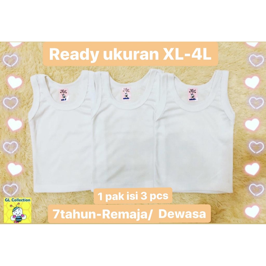 Kaos Dalam Singlet Dalam Anak Katun Putih XL XXL 4L (5Tahun-Remaja / Dewasa) Bundle isi 3pcs