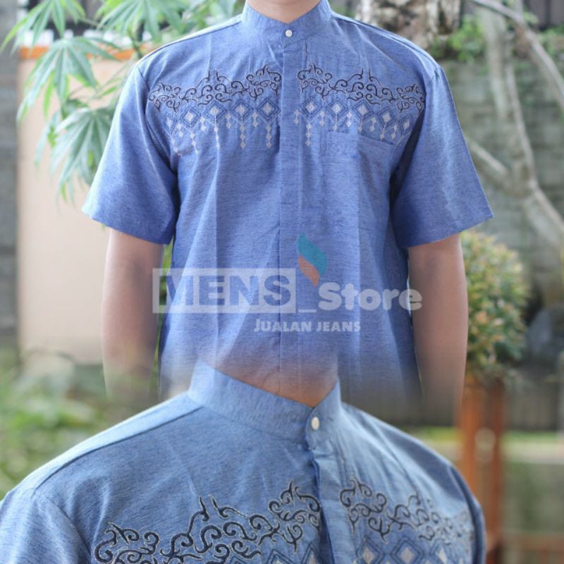 Ezpata Baju muslim Koko taqwa Pria Dewasa Murah Lengan Pendek Warna Motif Bordir Bahan Katun