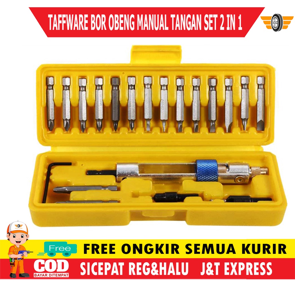 Original Taffware Bor Tangan Manual 2 in 1 Dilengkapi Obeng Set MaterialAlloy Steel