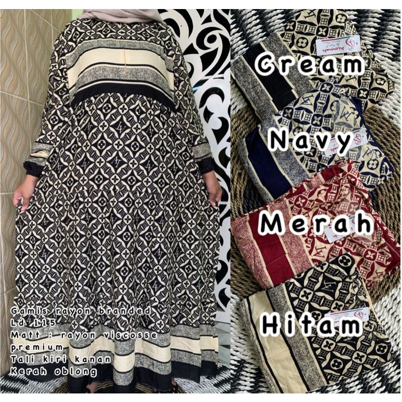 Gamis rayon motif branded terbaru / gamis rayon canda 3 motif branded terbaru / gamis rayon branded 