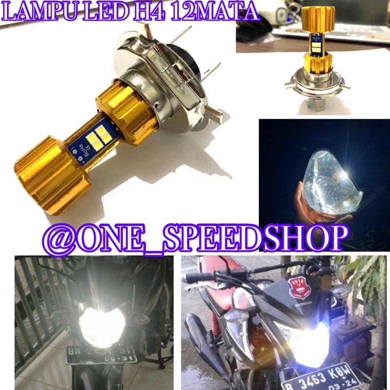 NEW LAMPU LED AC DC H4 12MATA 3SISI BHOLAM DEPAN LED 12MATA H4 (HS1)