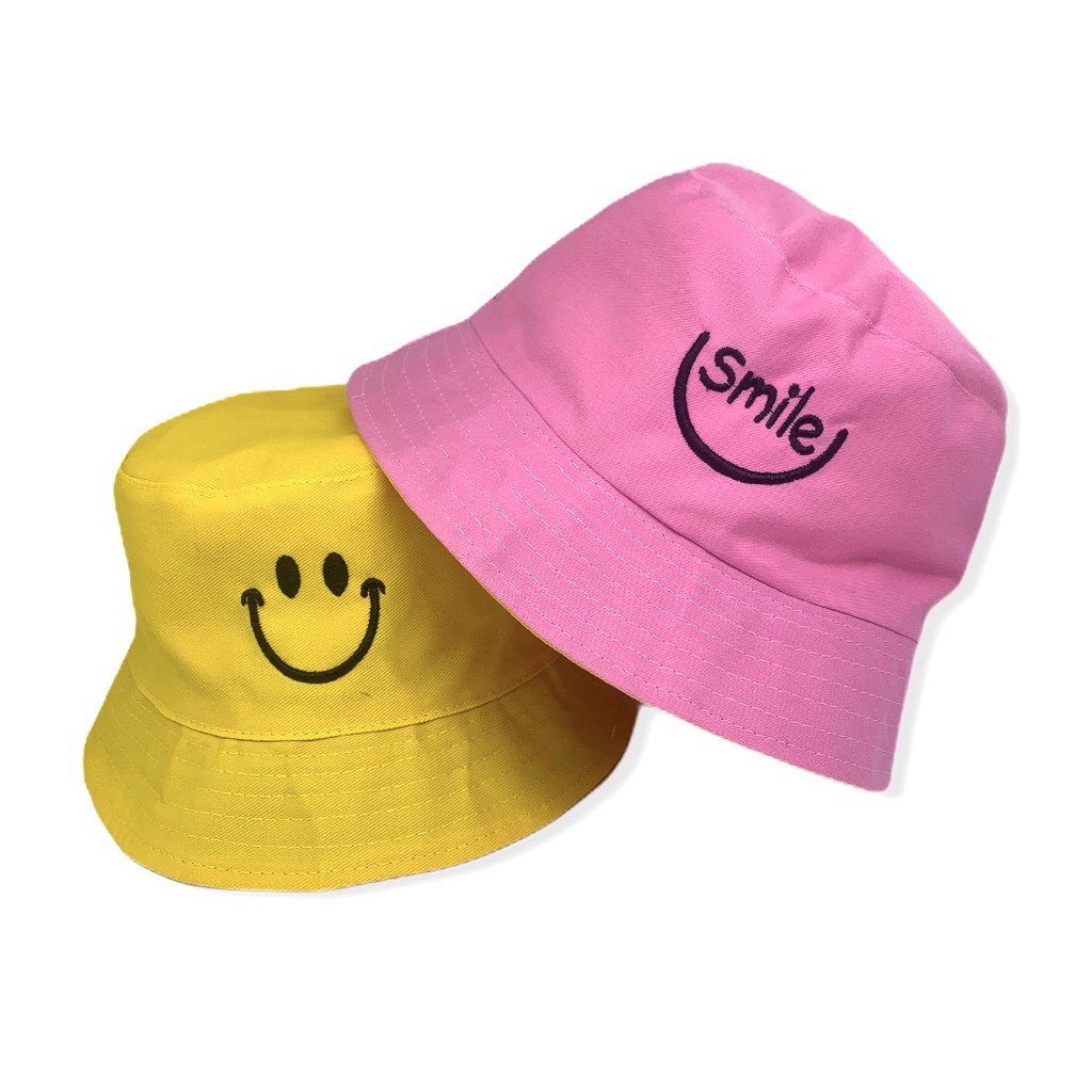 TERBARU TOPI BUCKET BORDIR SMILE / SMILEY BUCKET BOLAK BALIK