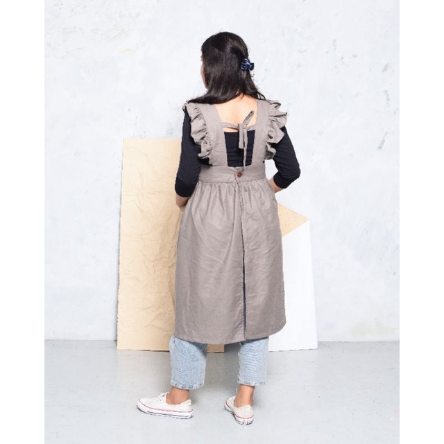 Apron Ruffle Gaya Eropa / Ruffle Apron / Apron Linen / Celemek Korea Jepang / Pinafore Apron