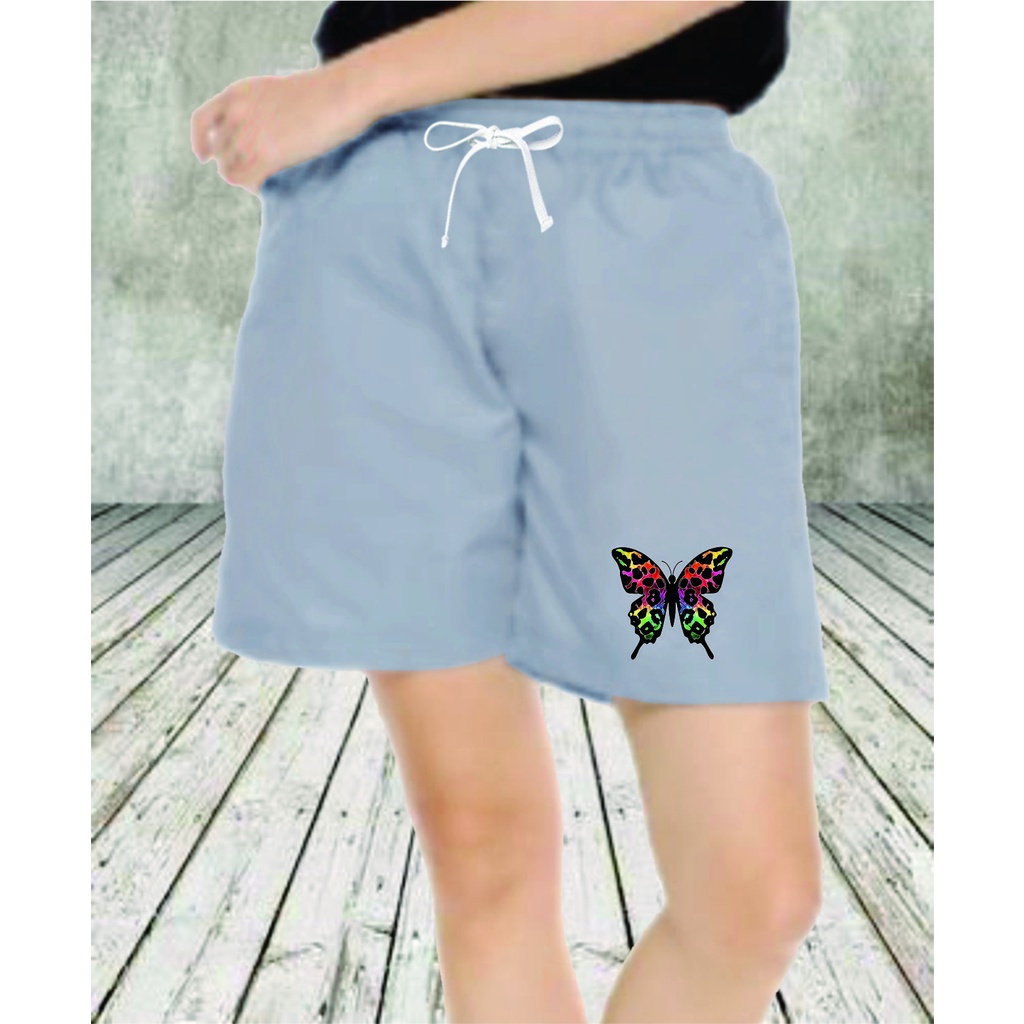 Celana Pendek Santai Wanita / Hot Pants Bahan Katun Dewasa Rainbow Butterfly