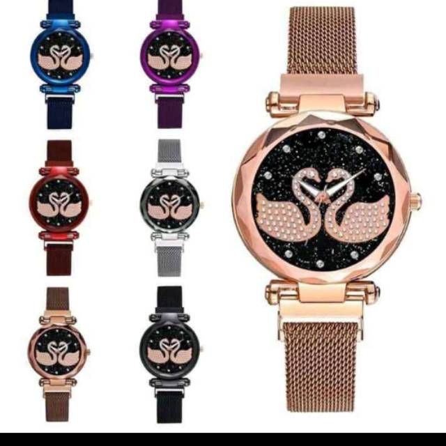 Jam tangan rantai magnet motif 2 angsa