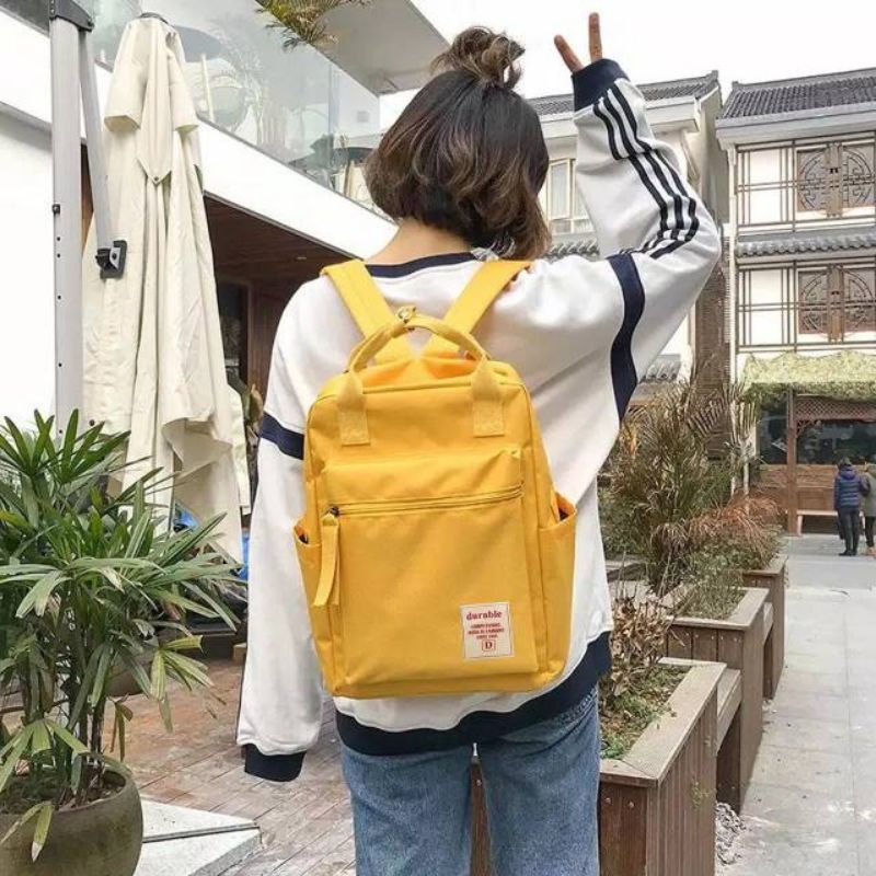 backpack Kampus Ransel Warna Solid Wanita Korea Versi Siswa SMA tas sekolah-kuning