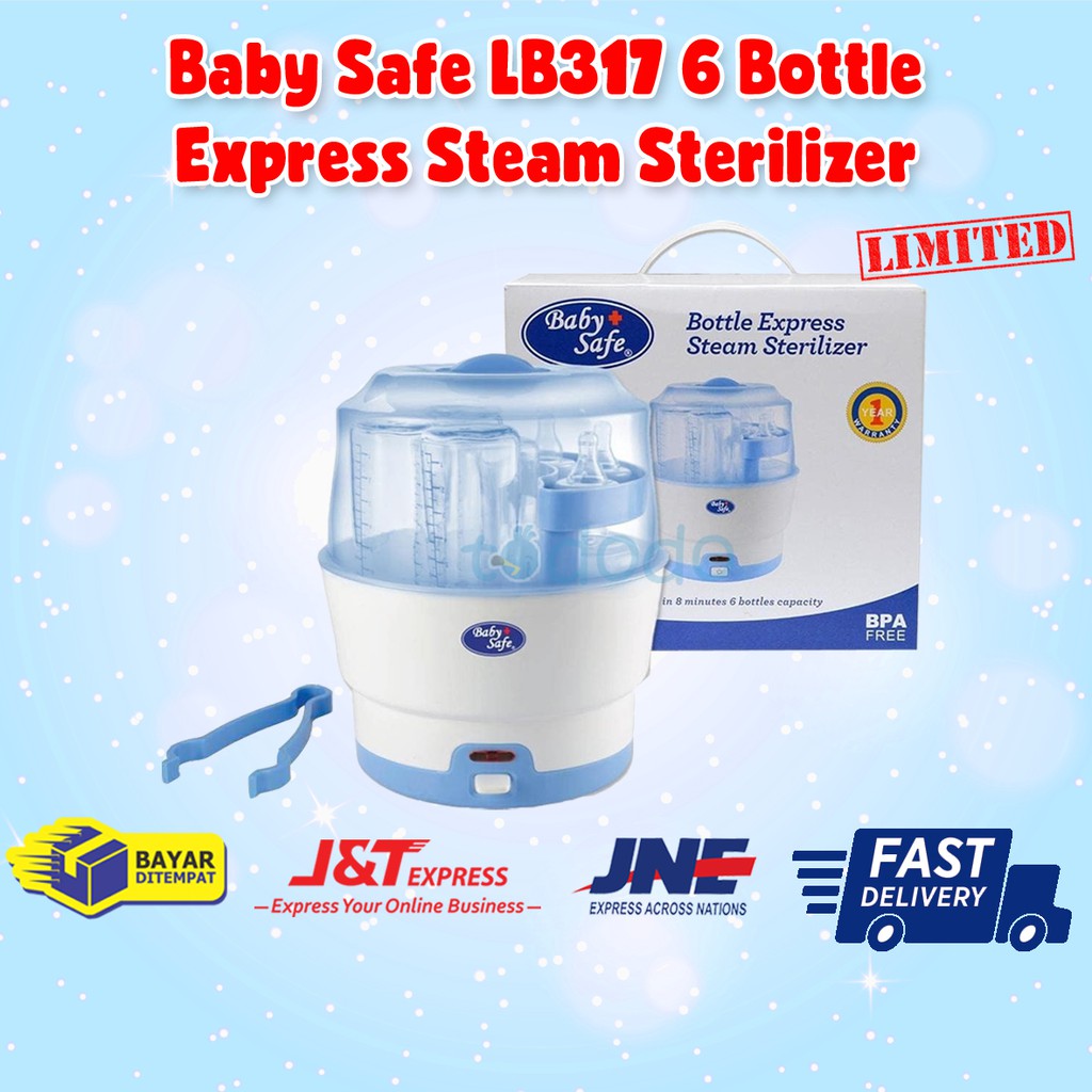 Alat Steril Baby Safe LB317 6 Bottle Express Steam Sterilizer Garansi