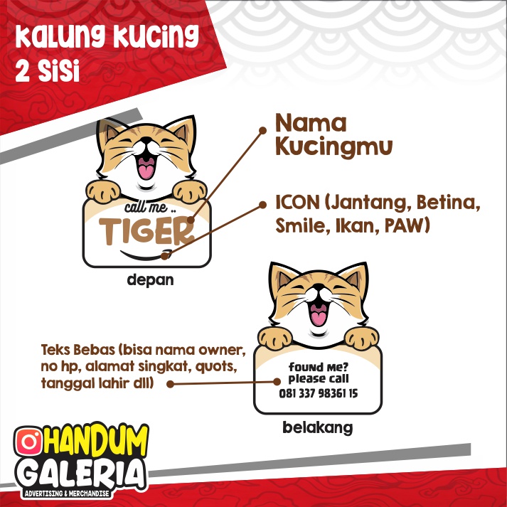 KALUNG KUCING AKRILIK FREE UKIR NAMA CUSTOM 2 SISI liontin bandul gantungan OK aksesoris anti kutu murah tempat makan minum mainan berkualitas eksklusif premium anabul  lonceng kitten tempat tidur grooming  kulit pakan  collar cat pet anjing otter kitty