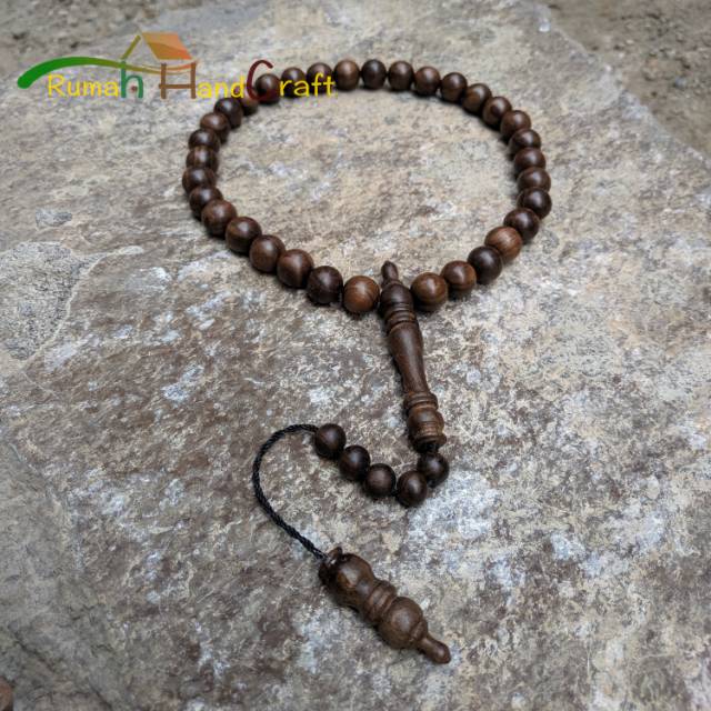 Tasbih kayu bertuah kalimosodo/kalimasada 12mm isi 33 butir