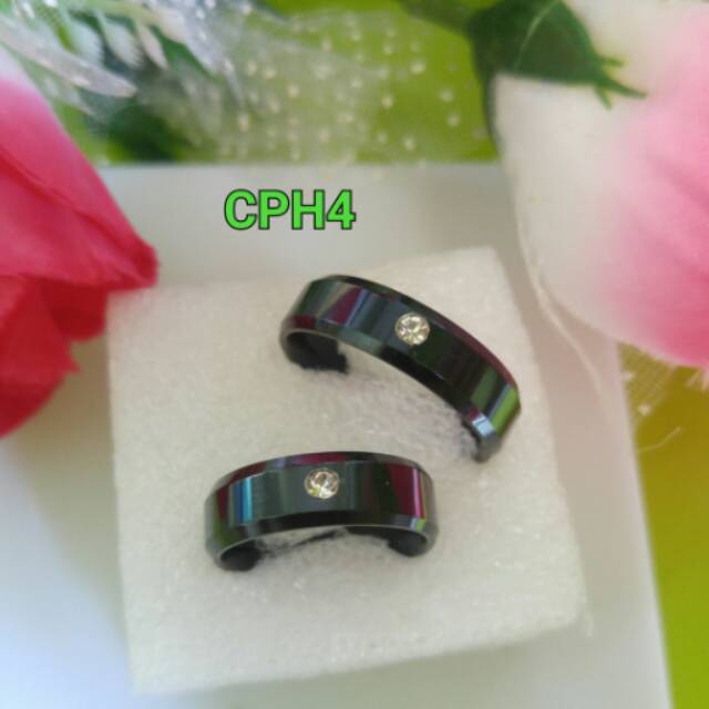 Cincin nikah titanium hitam permata kado pernikahan CPH4