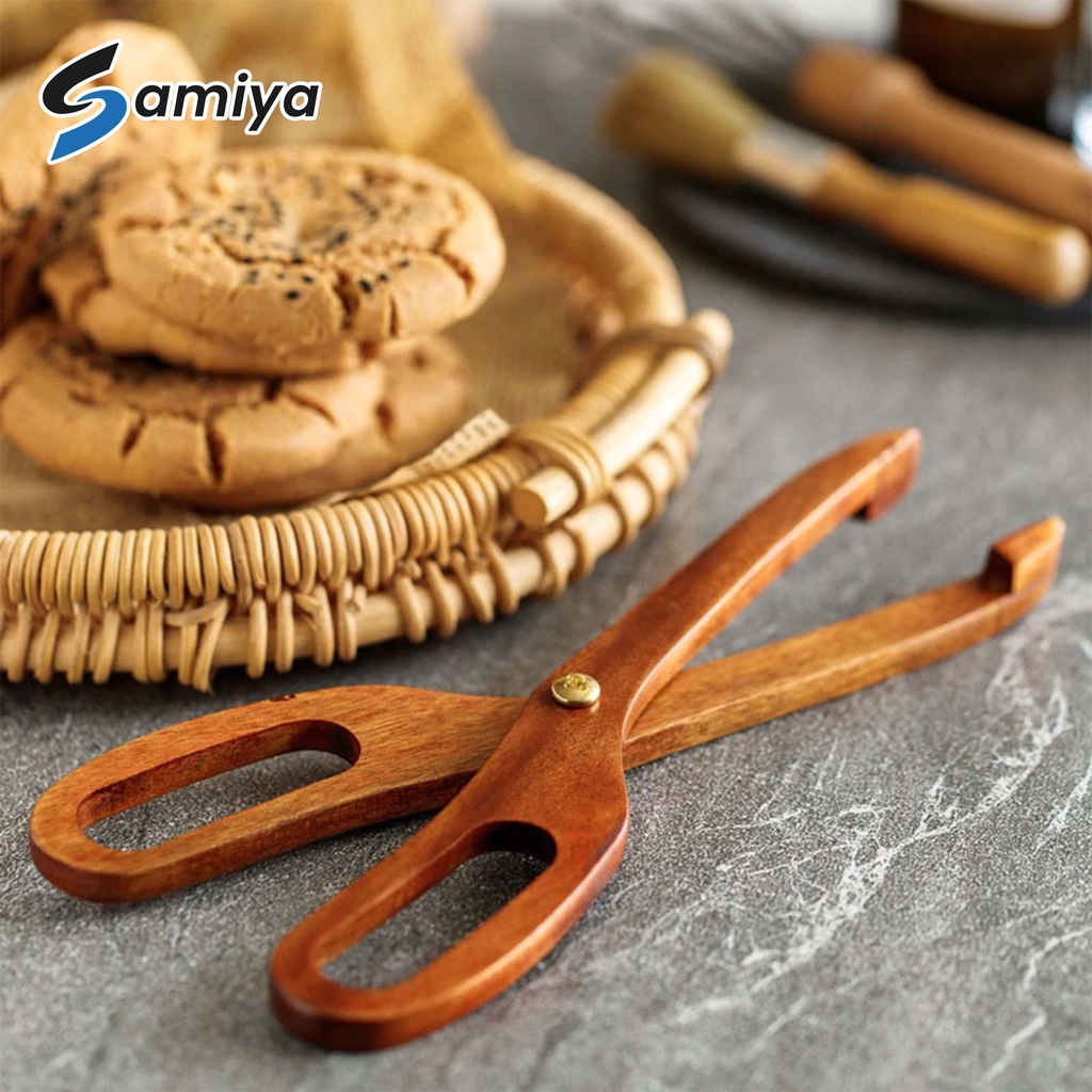 creative wooden kitchen food tong scissor / gunting kayu penjepit pencapit makanan roti snack gorengan cemilan / capitan kayu serbaguna / wood food tongs jepitan