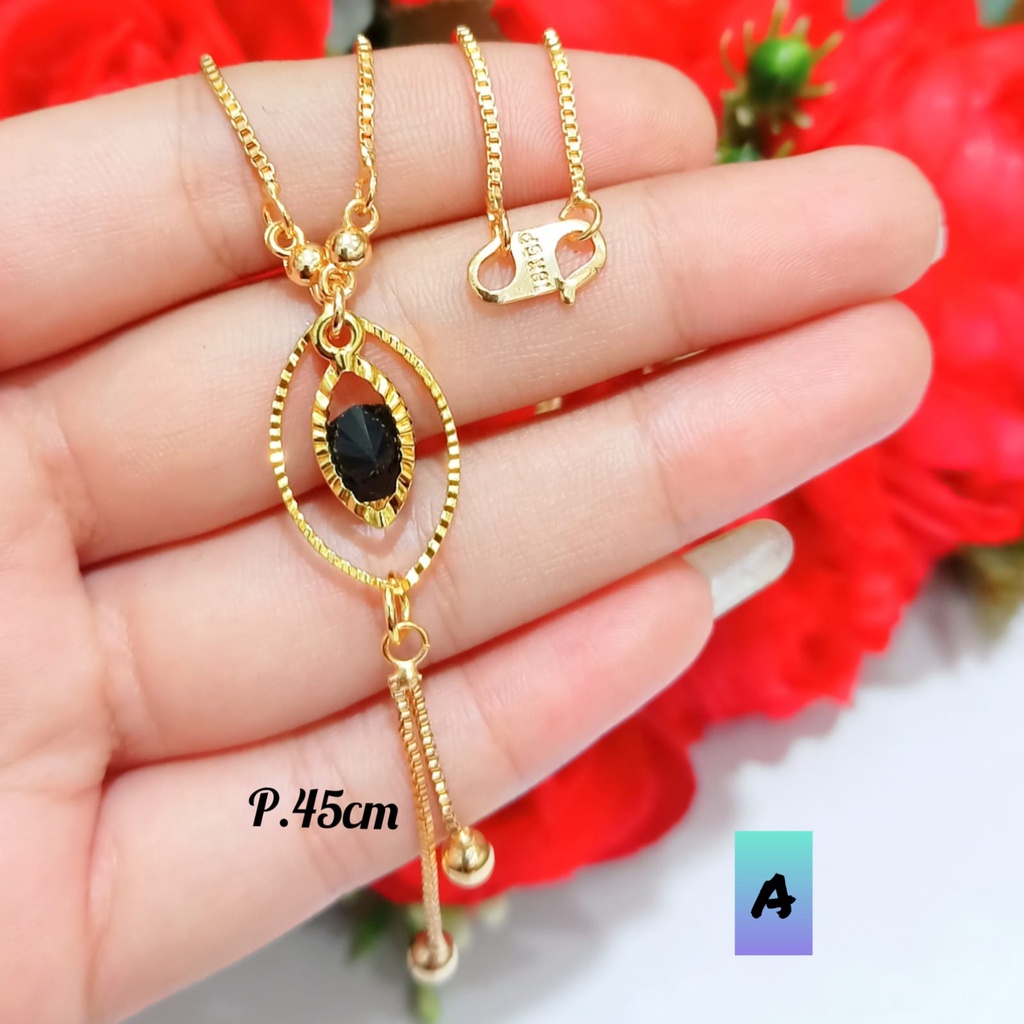 Kalung Dewasa kristal hitam logam emas Hongkong anti karat