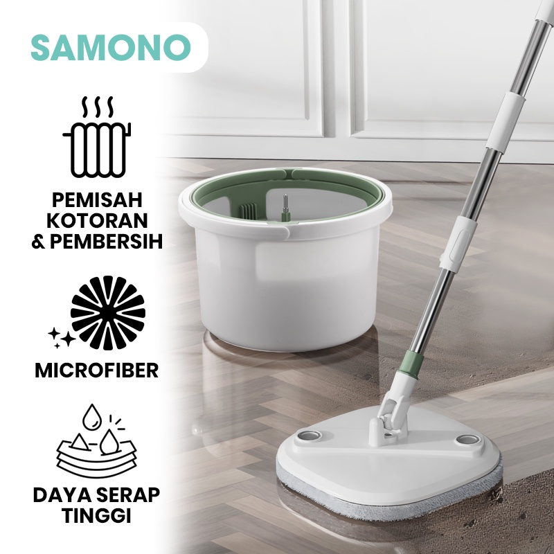 Samono Alat Pel Lantai Microfiber dengan Ember Super Mop Dual Fungsi Mencuci dan Membilas Alat Pembe