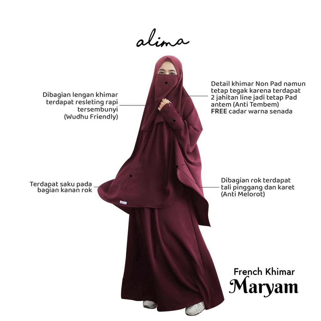 French Khimar Wolfis Premium Maryam Free Niqab Karet by Alima Indonesia