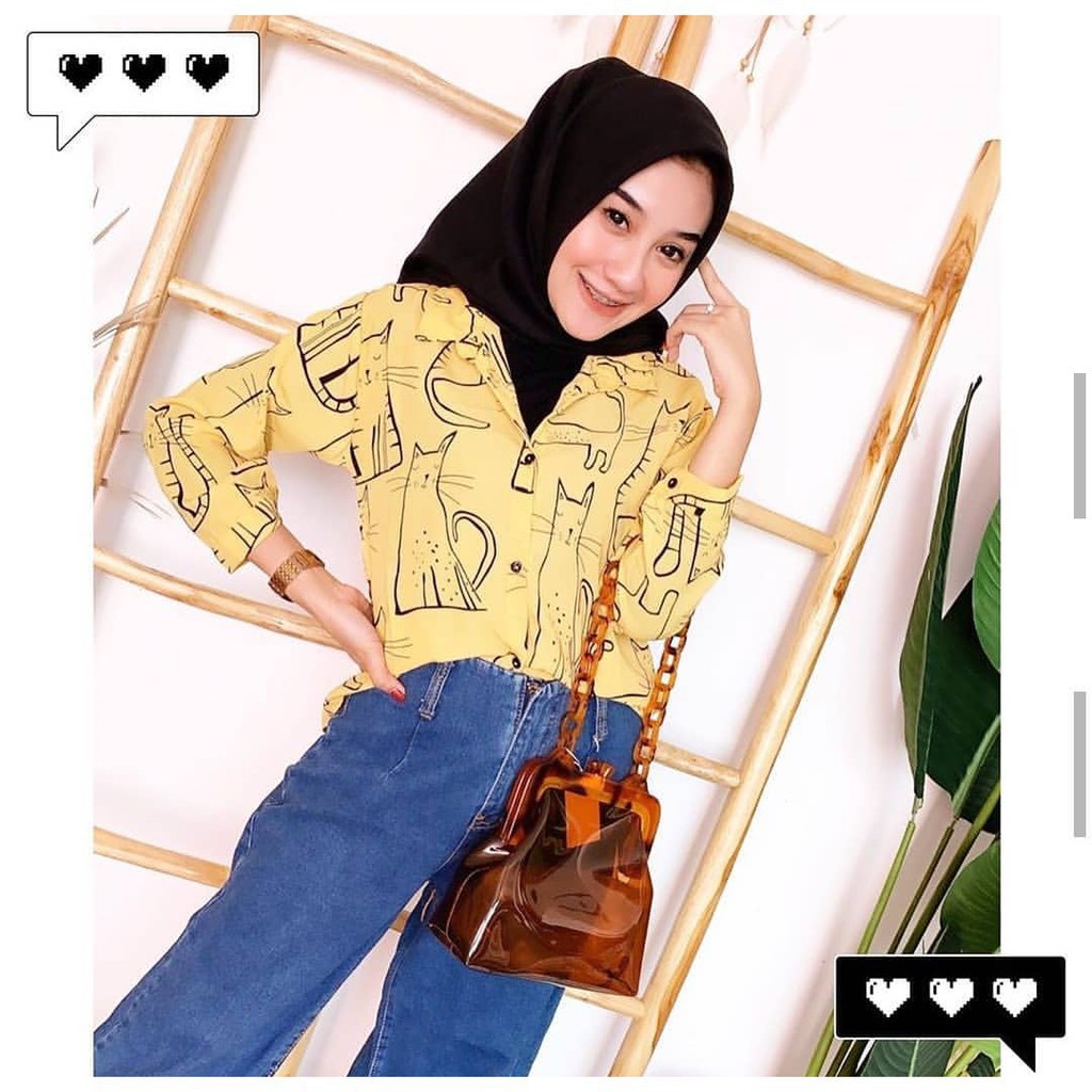 KEMEJA MONALISA CATTY | KEMEJA CAT | CATHY BLOUSE | KEMEJA CATHY MOTIF | KEMEJA MOTIF CAT