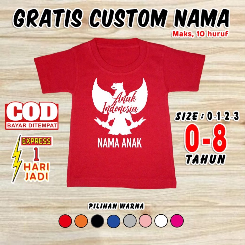Baju Anak GARUDA GRATIS CUSTOM NAMA T Shirt Indonesia HUT RI Kaos Seragam Merah Putih Baju Bayi Dirg