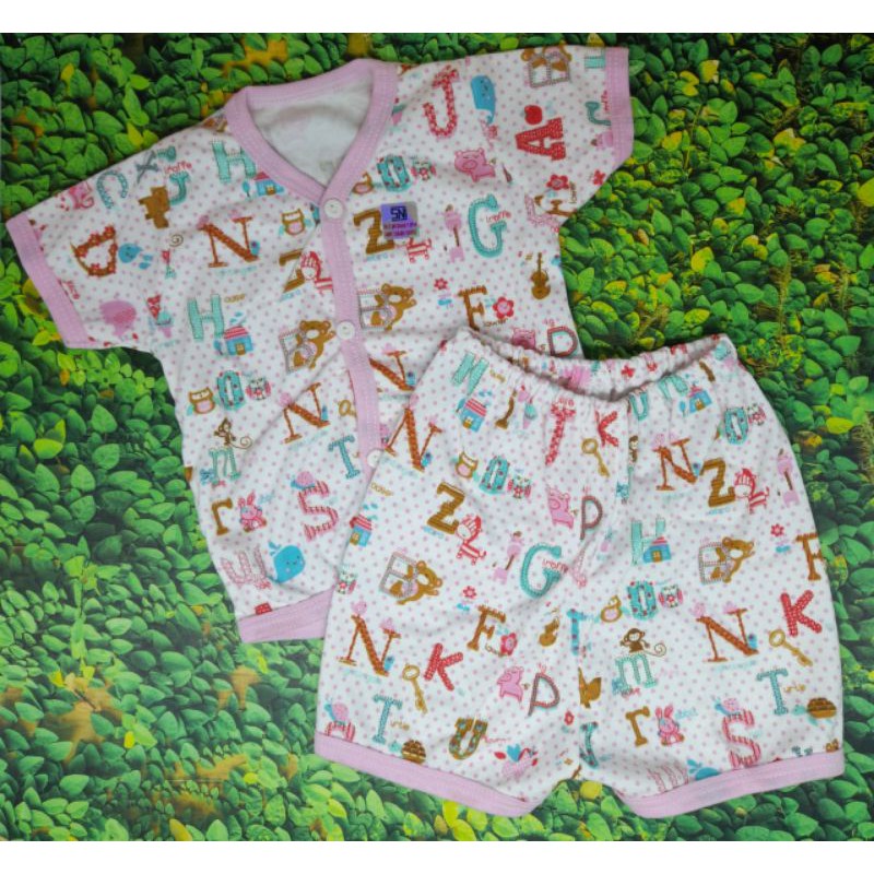 Stelan Baju Bayi Tangan Pendek Kancing Depan Uk No.12-18