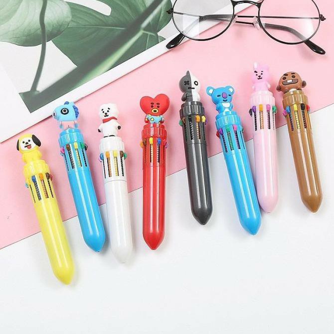 

[WEBOO] Pena Motif Karakter BTS Bangtan Boys ARMY BT21 KPOP Multi Color 10 Warna Warni