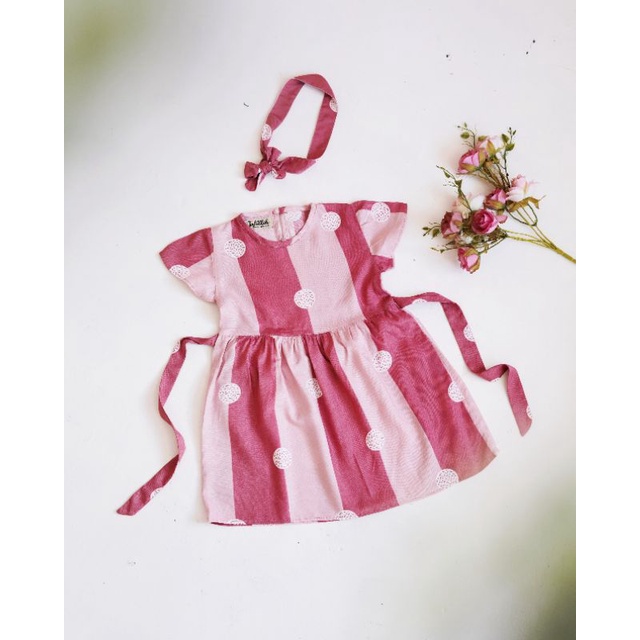 Little Azkiya Dress Pink Stripe | Baju Bayi Perempuan Rayon Premium