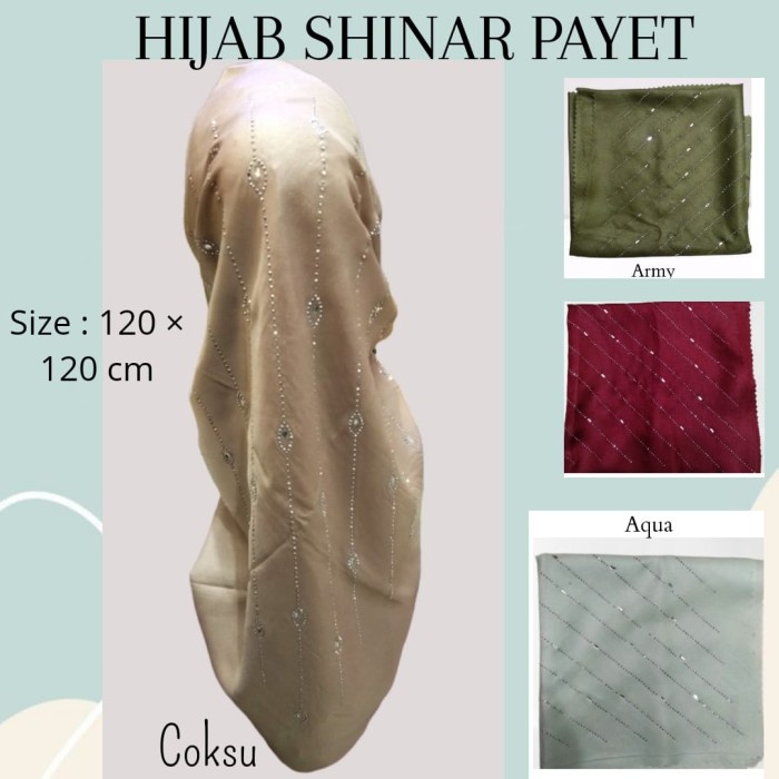 Hijab Segi Empat hijab segi 4 payet glow/hijab pesta/hijab sinar payet - Baby Pink, 120 cm ×120 cm