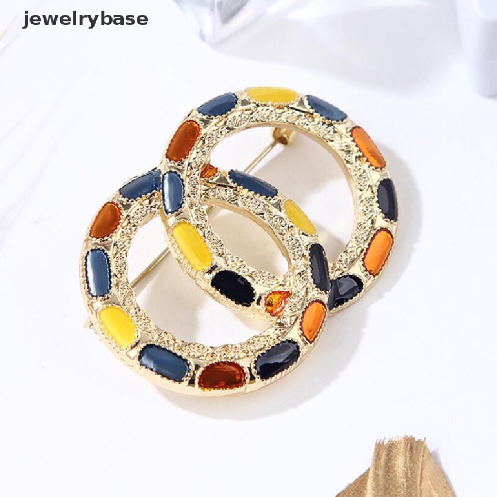 Bros Pin Enamel Bentuk Lingkaran Ganda Aksen Mutiara Warna-Warni Untuk Mantel Syal