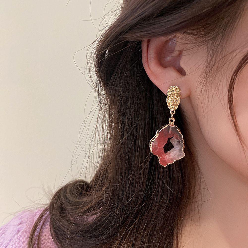 Mxbeauty Resin Batu Anting Elegan Tidak Teratur Geometris Merah Muda Tetesan Air Wanita Gadis Paduan Drop Anting-Anting Gaya Korea Anting-Anting