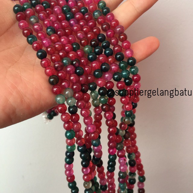 natural 6mm rainbow colour onyx ready stock pancawarna kilap serat beads supplier aksesoris craft