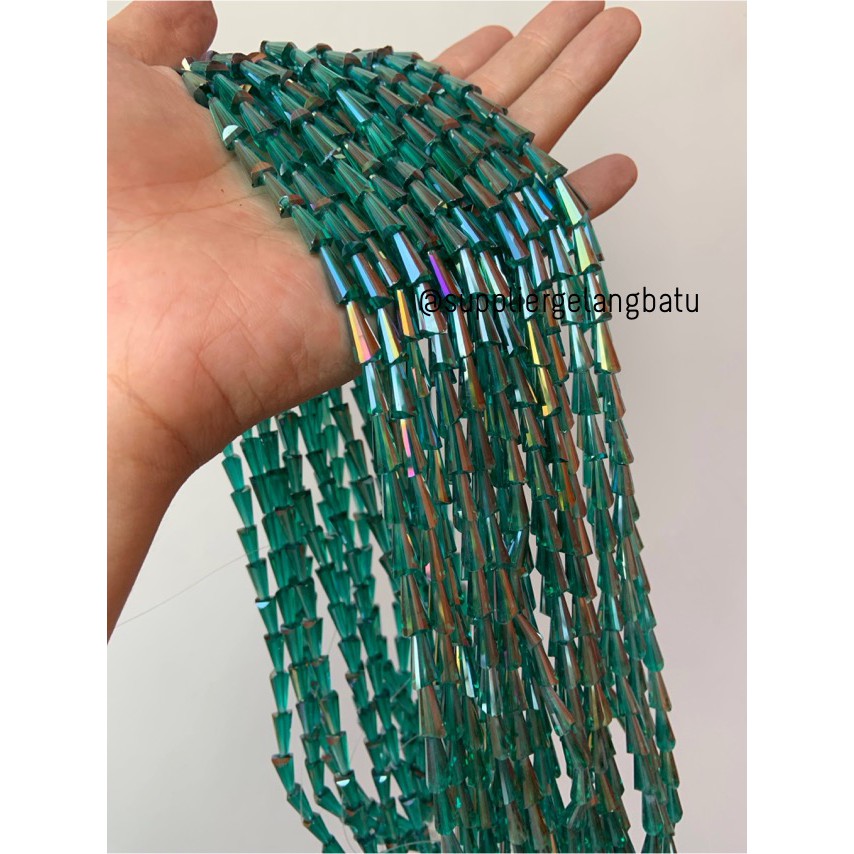 kristal terompet 12 x 8mm green metallic hijau bahan jahit mote PAGODA